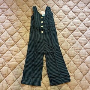 NWT Baileys Blossoms Blue Navy Pinstripe Romper Jumpsuit 12-18M